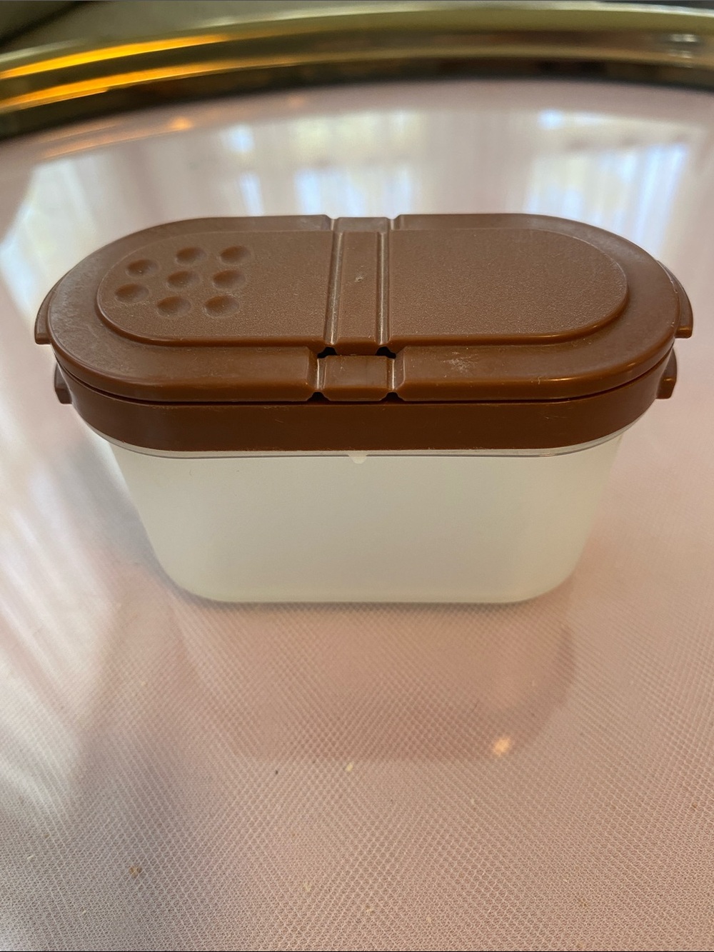 Vintage brown and white  Storage Container - Compact Spice or Condiment